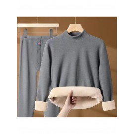 Plus Size - Men'S & Women'S Thermal Underwear Set - Heavy-Duty Fleece-Lined Thermal Pants, Extreme Cold Proof Winter Pants, /Neutral Colors, Round Neck Base Layer for Everyday & Formal Wear - Cold Weather Essentials, Thermal Underwear for Women