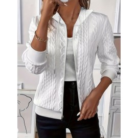 Plus Size, SCACTO Floral Jacquard Zipper Hoodie- Women's Y2K French Style Casual Pullover Streetwear Multi-Functional Light Luxury Sweatshirt