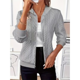 Plus Size, SCACTO Floral Jacquard Zipper Hoodie- Women's Y2K French Style Casual Pullover Streetwear Multi-Functional Light Luxury Sweatshirt