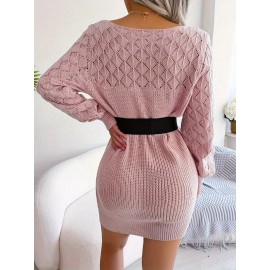 Plus Size, Women' Plus Size Elegant Off-Shoulder Sweater Dress - Soft Stretch Leaf & Floral Lace DressSuitable for Winter, Mid-Length Pullover Dress Suitable for Formal & Casual Events, Comfortable Sweater Dress