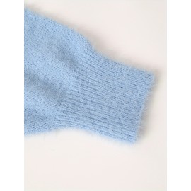 Plus Size, New Fall Winter Plus Size Women's V-Neck Beaded Sweater - Solid Color Top with Bead Accent Asymmetrical Collar, Cozy Winter Pullover for Casual & Dressy Outfits, Hand Washable (Immediate Shipment)