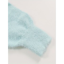 Plus Size, New Fall Winter Plus Size Women's V-Neck Beaded Sweater - Solid Color Top with Bead Accent Asymmetrical Collar, Cozy Winter Pullover for Casual & Dressy Outfits, Hand Washable (Immediate Shipment)