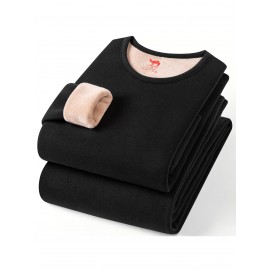 Plus Size - Men'S & Women'S Thermal Underwear Set - Heavy-Duty Fleece-Lined Winter Pants, Thickened Thermal Base for Extreme Cold, Soft Pink/Red color, Elegant Everyday & Formal wear - Cold Weather Essentials