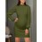 Plus Size - Pregnant Women Maternity Sweater Dress Turtleneck Puff Sleeve Slim Fit Bodycon Mini Dress