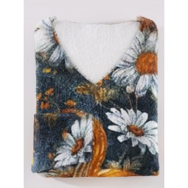 Plus Size Autumn And Winter Women's Clothing, Mink Fur Halloween Oversized Pumpkin Warm Sweater, Full Print V-neck Short Knitted Set