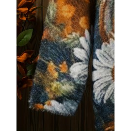 Plus Size Autumn And Winter Women's Clothing, Mink Fur Halloween Oversized Pumpkin Warm Sweater, Full Print V-neck Short Knitted Set