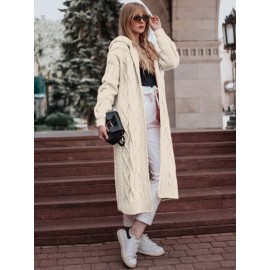 Plus Size - HERTALK Women'S Oversized Hooded Cable Sweater - Winter Warm Long Loose Fit Sweater with Round Neck & Raglan Sleeves, Plus Size Friendly Solid Color Cozy Sweater for Fall/Winter, Casual Elegant Style in & More Neutral Tones (No Chest Pad