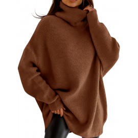 Plus Size, Women' Size Chunky Batwing Sweater - Oversized Turtleneck Pullover, Winter Warm Loose Fit Jumper Suitable for Winter, Casual & Dressy Outfits