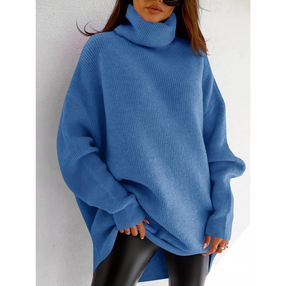 Plus Size, Women' Size Chunky Batwing Sweater - Oversized Turtleneck Pullover, Winter Warm Loose Fit Jumper Suitable for Winter, Casual & Dressy Outfits
