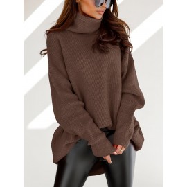 Plus Size, Women' Size Chunky Batwing Sweater - Oversized Turtleneck Pullover, Winter Warm Loose Fit Jumper Suitable for Winter, Casual & Dressy Outfits