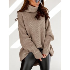 Plus Size, Women' Size Chunky Batwing Sweater - Oversized Turtleneck Pullover, Winter Warm Loose Fit Jumper Suitable for Winter, Casual & Dressy Outfits