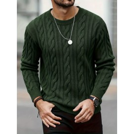 New Autumn-Winter Men's Casual Commuter Solid Color Crew Neck Knit Pullover
