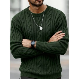 New Autumn-Winter Men's Casual Commuter Solid Color Crew Neck Knit Pullover