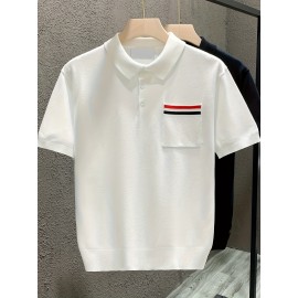 New Spring And Summer Polo Shirt with Pocket, Knitted Collar Button Trendy T-Shirt, Short Sleeve Sweater, Comfortable And Casual Versatile Top, Machine Washable.