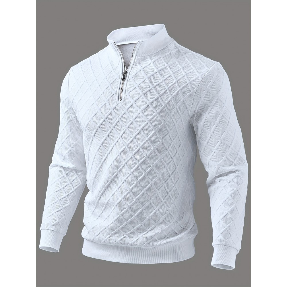 [Men's Casual Sweater] Men's Casual Zip-Up Sweater | Long Sleeve, Solid Color, Regular Fit, Round Neck, Geometric Pattern, Fall & Winter, Knitwear, High Quality
