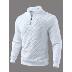 [Men's Casual Sweater] Men's Casual Zip-Up Sweater | Long Sleeve, Solid Color, Regular Fit, Round Neck, Geometric Pattern, Fall & Winter, Knitwear, High Quality