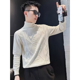 New Stylish Men'S Pullover with a High Collar And Three-Dimensional Jacquard Design, Knit