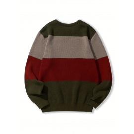 Men's Casual Color Block Knit Sweater, Soft Warm Pullover for Fall/Winter