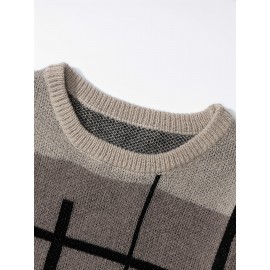 Men's Casual Color Block Knit Sweater, Soft Warm Pullover for Fall/Winter