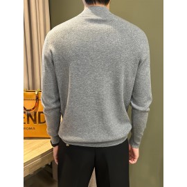 Men's Knit Sweater, Stand Collar Solid Color Novelty Pullover, Casual, Autumn Winter