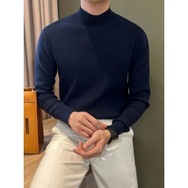 Men's Knit Sweater, Stand Collar Solid Color Novelty Pullover, Casual, Autumn Winter