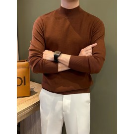 Men's Knit Sweater, Stand Collar Solid Color Novelty Pullover, Casual, Autumn Winter
