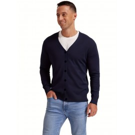 New Men's Solid Color Spring/Autumn Knit Cardigan V-Neck Outerwear Youth Knit Sweater Coat
