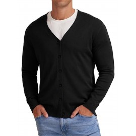 New Men's Solid Color Spring/Autumn Knit Cardigan V-Neck Outerwear Youth Knit Sweater Coat