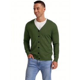 New Men's Solid Color Spring/Autumn Knit Cardigan V-Neck Outerwear Youth Knit Sweater Coat