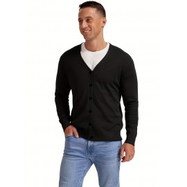 New Men's Solid Color Spring/Autumn Knit Cardigan V-Neck Outerwear Youth Knit Sweater Coat