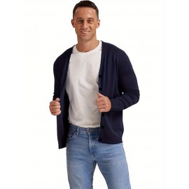 New Men's Solid Color Spring/Autumn Knit Cardigan V-Neck Outerwear Youth Knit Sweater Coat