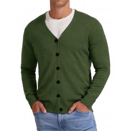 New Men's Solid Color Spring/Autumn Knit Cardigan V-Neck Outerwear Youth Knit Sweater Coat