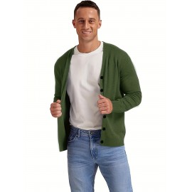 New Men's Solid Color Spring/Autumn Knit Cardigan V-Neck Outerwear Youth Knit Sweater Coat