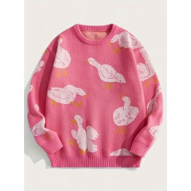 Men's Trendy Cute Pattern Animal Goose Pullover Casual Couple Street Round Neck Sweater Knitwear Warm
