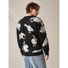Men's Trendy Cute Pattern Animal Goose Pullover Casual Couple Street Round Neck Sweater Knitwear Warm