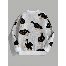 Men's Trendy Cute Pattern Animal Goose Pullover Casual Couple Street Round Neck Sweater Knitwear Warm