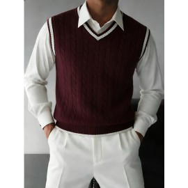 Men's Preppy Striped Color-Block Casual Versatile Knit Vest