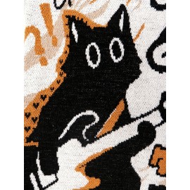 Unisex Autumn Fall Back to School Casual Loose Fit Commuter Simple Solid Color Versatile Round Neck Cartoon Jacquard Pattern Long Sleeve Pullover Knitted Fabric Top