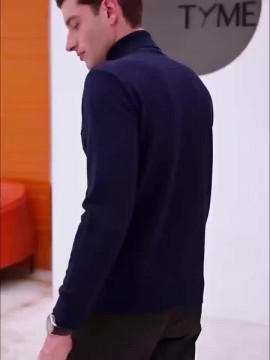 [Men's Turn-Collar Sweater] Cross-Border New Autumn-Winter Men's Solid Color Turn-Collar Pullover Knit Sweater