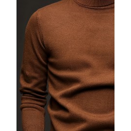 [Men's Turn-Collar Sweater] Cross-Border New Autumn-Winter Men's Solid Color Turn-Collar Pullover Knit Sweater