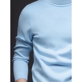 [Men's Turn-Collar Sweater] Cross-Border New Autumn-Winter Men's Solid Color Turn-Collar Pullover Knit Sweater