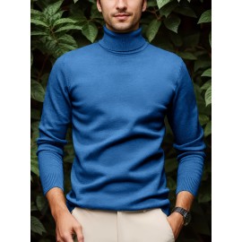 [Men's Turn-Collar Sweater] Cross-Border New Autumn-Winter Men's Solid Color Turn-Collar Pullover Knit Sweater