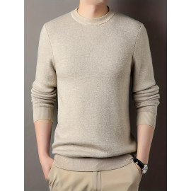 New Men'S Solid Color Round Neck Knitted Pullover Sweater