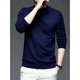 New Men'S Solid Color Round Neck Knitted Pullover Sweater