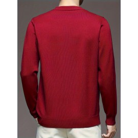 New Men'S Solid Color Round Neck Knitted Pullover Sweater
