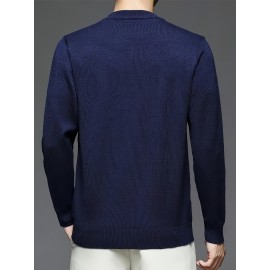 New Men'S Solid Color Round Neck Knitted Pullover Sweater