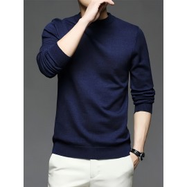 New Men'S Solid Color Round Neck Knitted Pullover Sweater