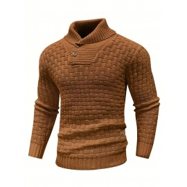 Men's Casual Waffle Knit Lapel Button Sweater