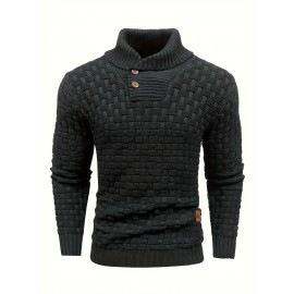 Men's Casual Waffle Knit Lapel Button Sweater