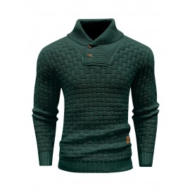 Men's Casual Waffle Knit Lapel Button Sweater